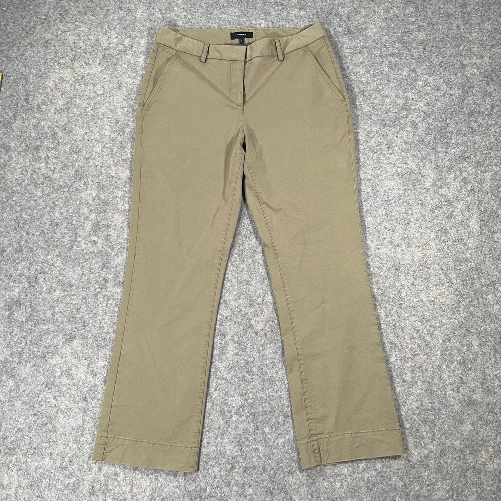 Theory Pants Womens 2 Moss Green Chino Avla Stretch Straight Leg Pockets Trouser